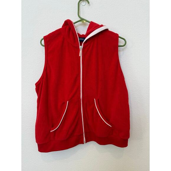 Catalina Jackets & Blazers - Vintage Red Catalina Hooded Terry Cloth Vest Zip Up Large